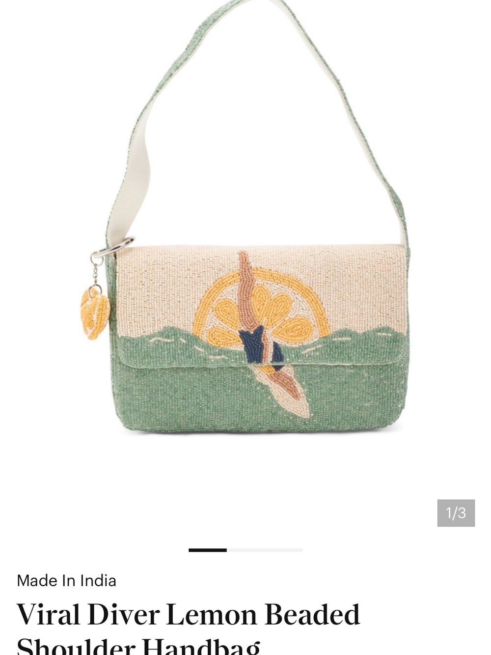Viral Diver Lemon Beaded Shoulder Handbag - Green/Cream